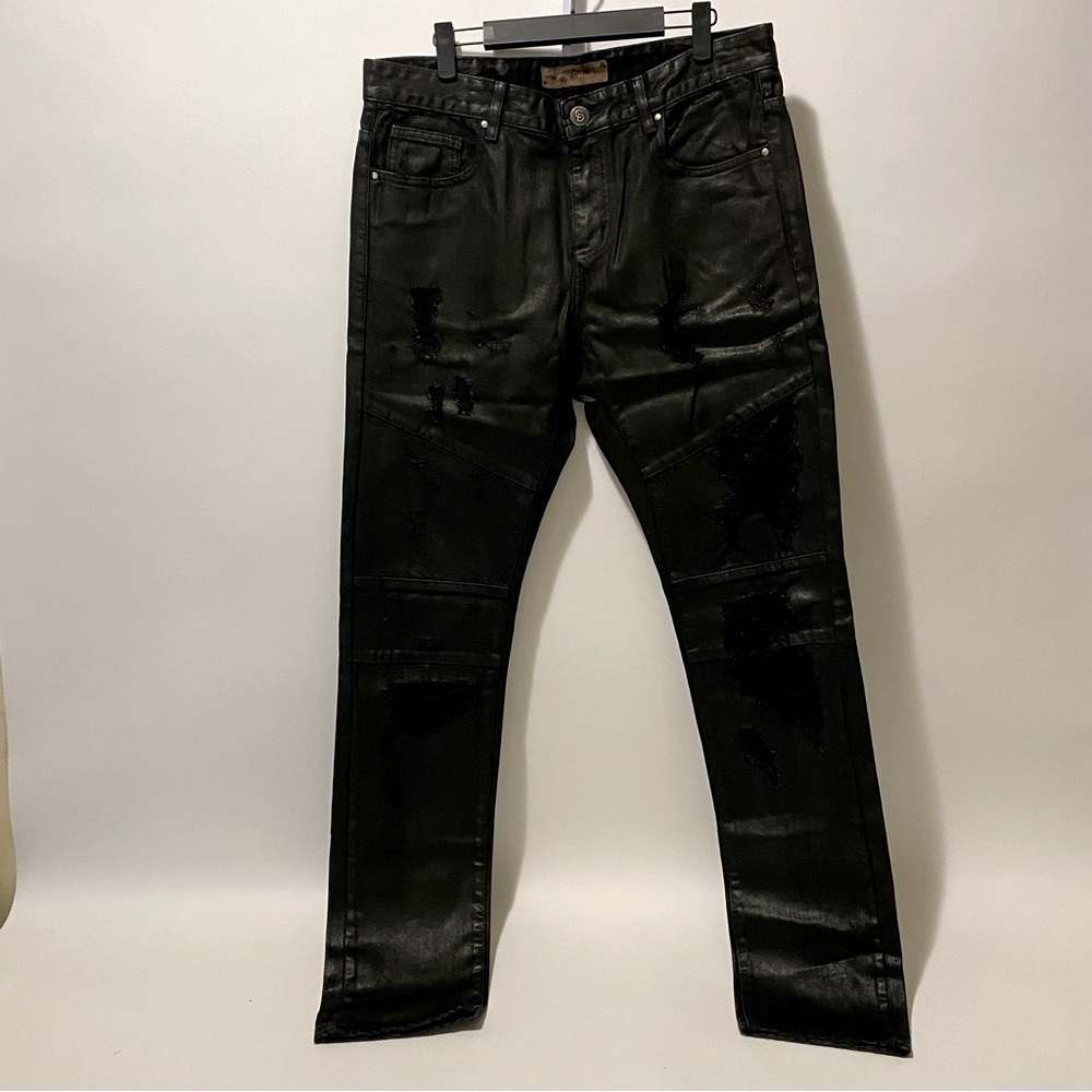 Men's Crysp Denim Black WAX DENIM DISTRESSED JEANS 34W x 33L